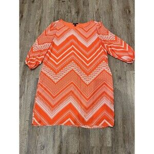 Espresso Orange White Chevron Shift Dress 3/4 Sleeve Knee Length Easter dress